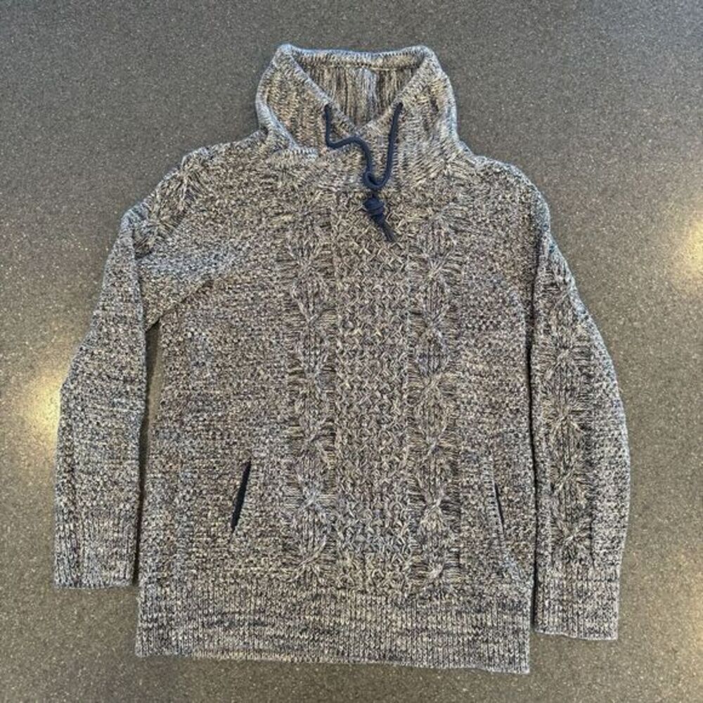 LL Bean Signature Womens Blue‎ Cowl Neck Sweater Medium Pockets